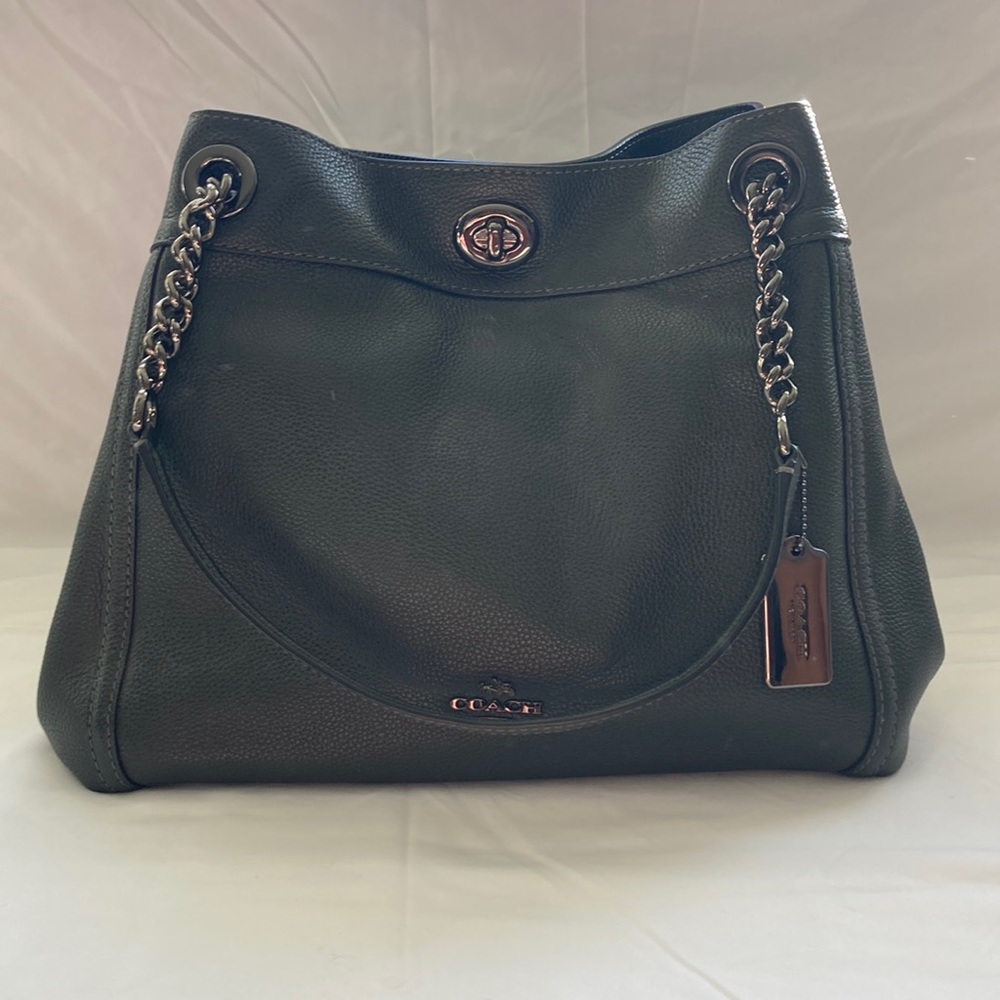 Coach Turnlock Chain Hunter Green Shoulder Bag Purse Gem